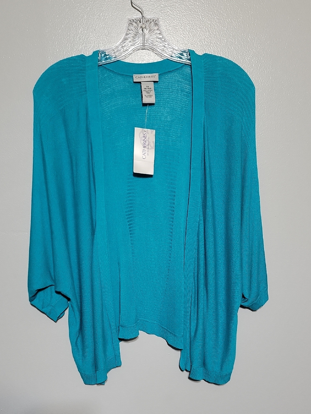 Catherine's Teal Cardigan Shrug Kimono Open Front Dolman Sleeves Sz 0X 16/18W